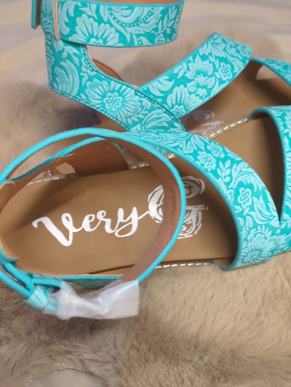 Teal Floral Strappy Ankle-Wrap Sandals - Picture 2 of 4
